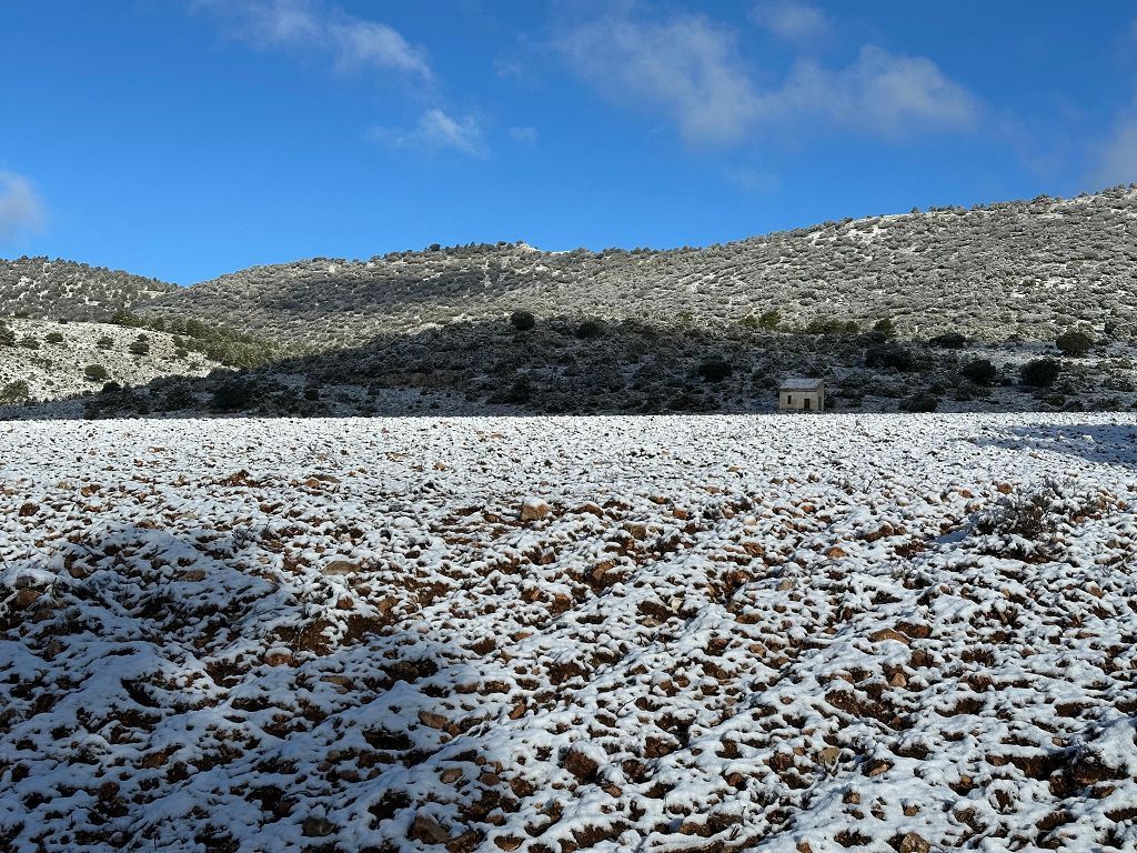 La nieve cumbra el techo de la Región en Cañada de la Cruz, Moratalla