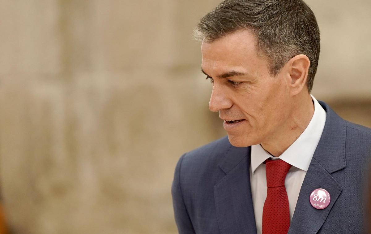 Pedro Sánchez, durante la clausura del institucional con motivo del Día Internacional de las Mujeres, en el Museo del Prado.