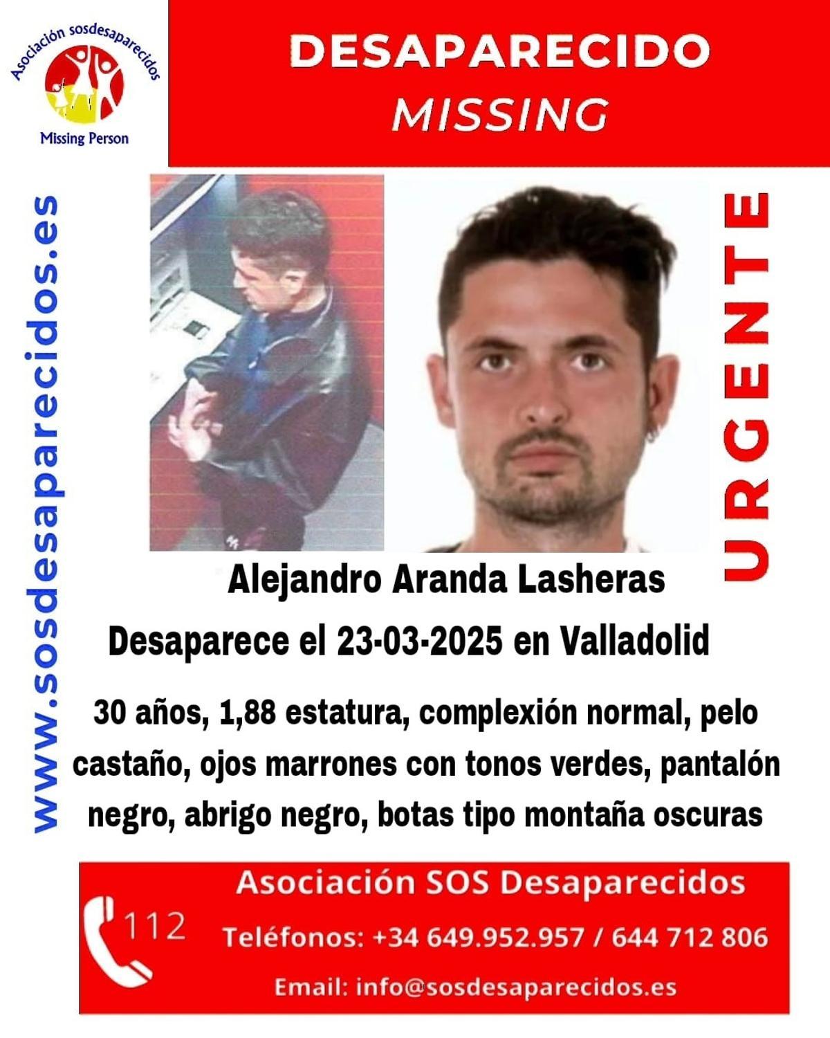 Cartel con los datos por la desaparición del joven Alejandro Aranda.