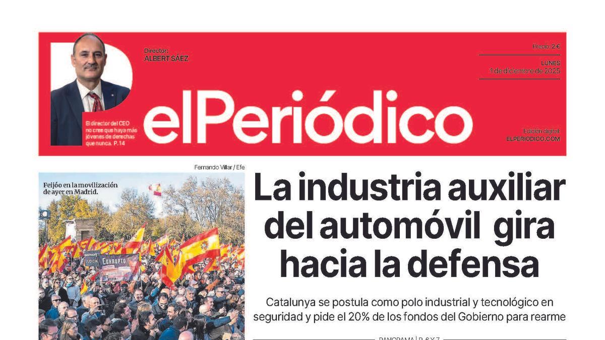 La portada de EL PERIÓDICO del 1 de diciembre de 2025
