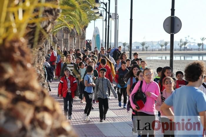 Un 'SOS' gigante para el Mar Menor formado por escolares en Villananitos