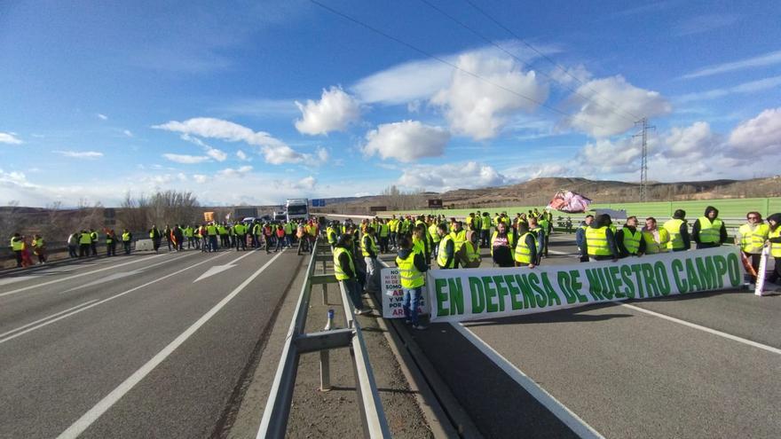 Un grupo de agricultores corta la A-23 este viernes