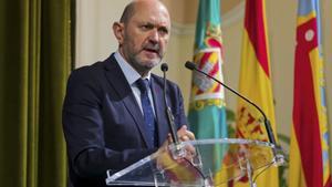 El presidente de la Real Federación Española de Fútbol (RFEF), Rafael Louzán, durante la presentación de la Supercopa de España Iberdrola 2026 de fútbol femenino, que acogerá el Estadio Castalia de Castellón de la Plana