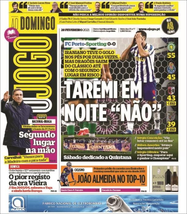 Portada O JOGO domingo 28 febrero 2021