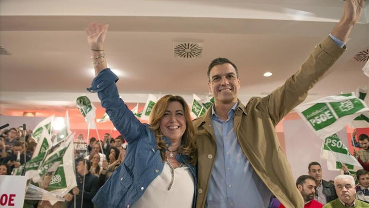 El líder del PSOE, Pedro Sánchez, y la presidenta de Andalucía, Susana Díaz, durante un acto en Jaén el pasado noviembre.