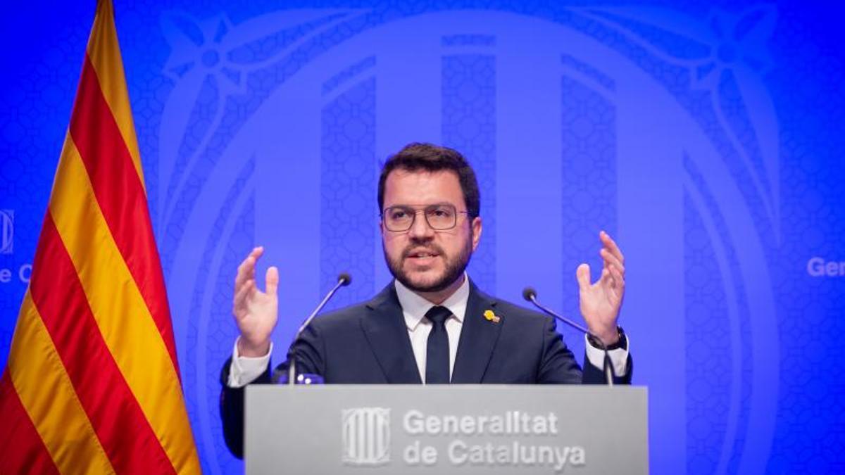 El presidente de la Generalitat, Pere Aragonès, en una rueda de prensa