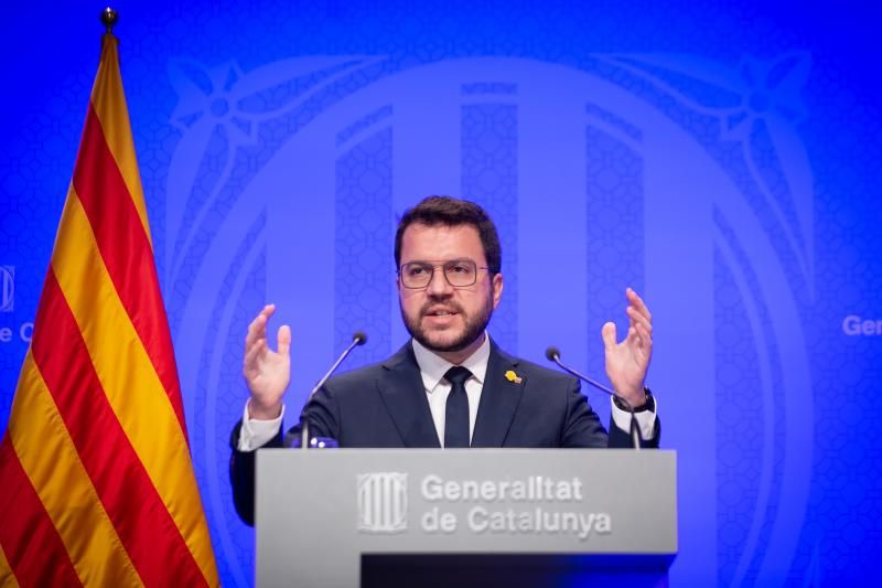 El presidente de la Generalitat, Pere Aragonès, en una rueda de prensa
