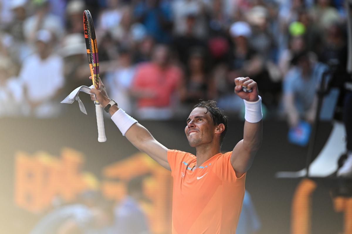 Nadal celebra su victoria en su debut en Australia