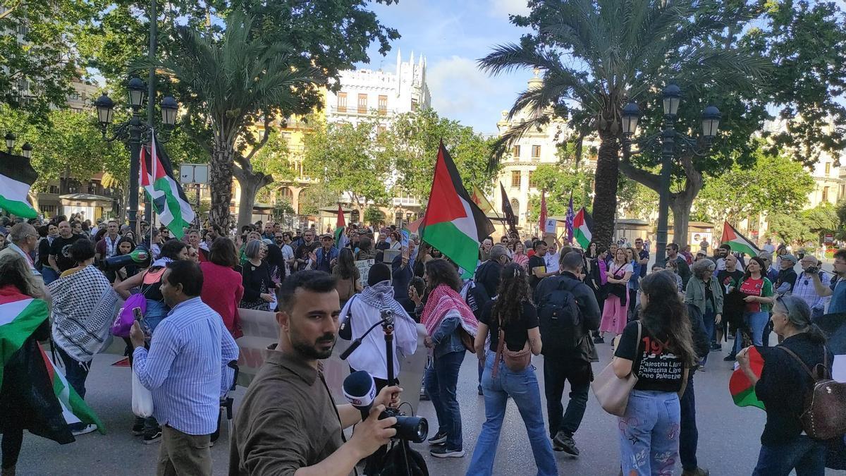 Concentración en València de este miércoles para denunciar la detención de los activistas de la flotilla y en apoyo al pueblo palestino.
