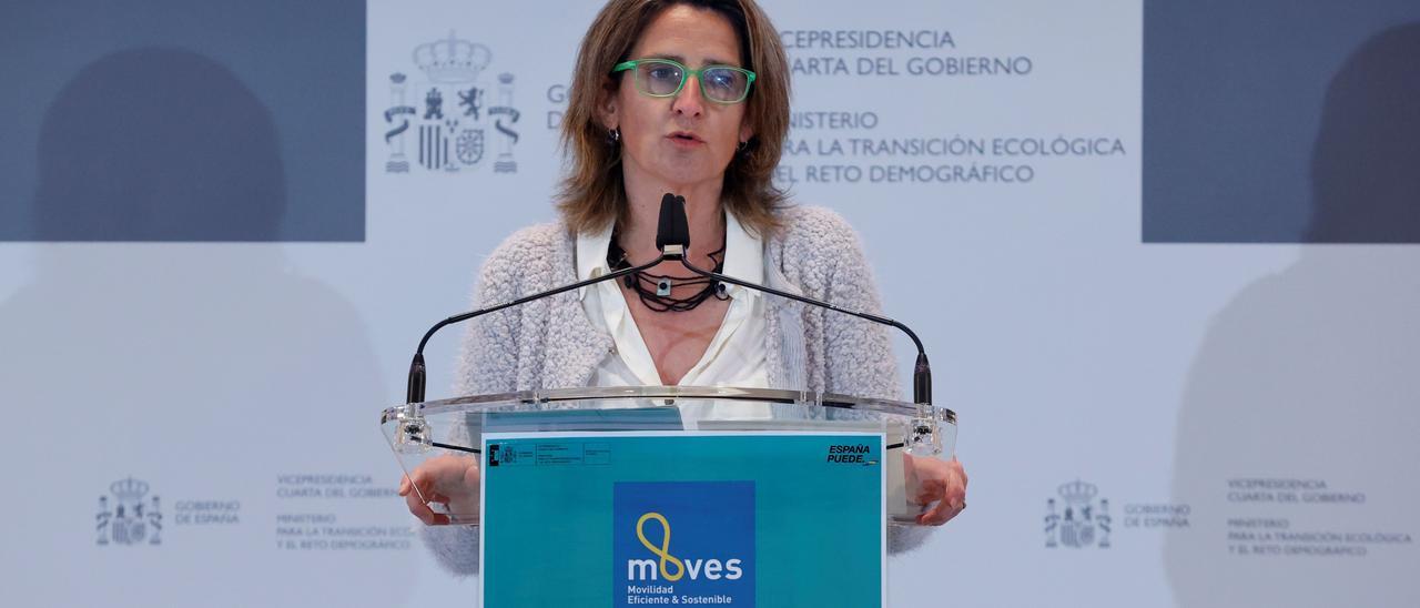 La ministra para la Transición Ecológica, Teresa Ribera, durante la presentación del plan Moves III