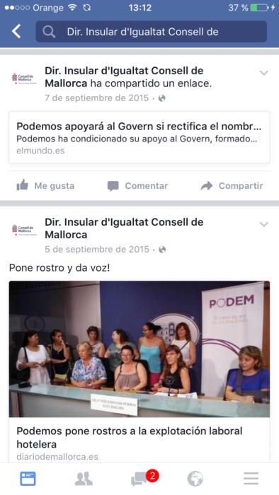 El Pi denuncia que Podemos utiliza el Facebook del Consell para fines partidistas