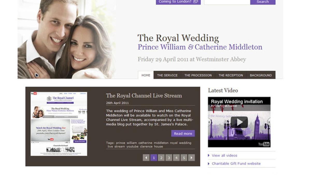 Web oficial del enlace entre Guillermo de Inglaterra y Kate Middleton.