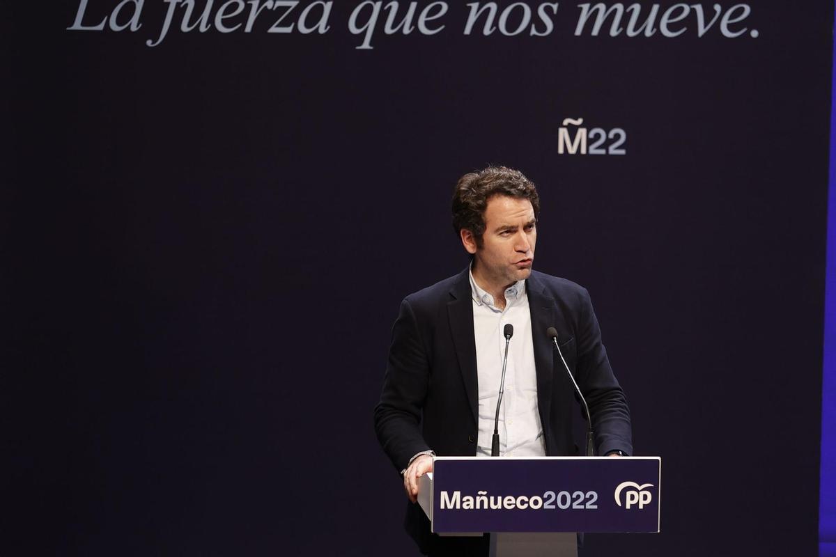El secretario general del PP, Teodoro García Egea, interviene en un mitin, a 7 de febrero de 2022, en Soria, Castilla y León (España). El secretario general del PP, Teodoro García Egea, interviene en un mitin, a 7 de febrero de 2022, en Soria, Castilla y León (España).