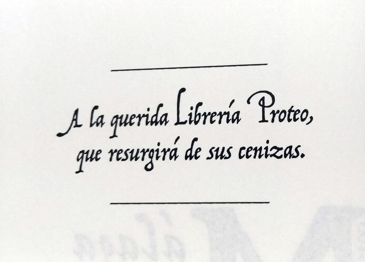 Dedicatoria a la Librería Proteo.