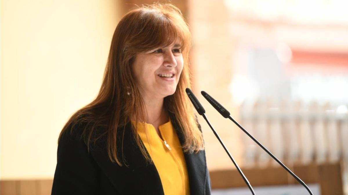 La candidata de JxCat, Laura Borràs, durante el acto en Sant Cugat del Vallès.