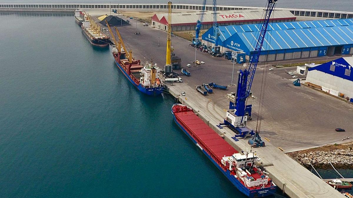 Buques mercantes amarrados en el muelle del puerto exterior de punta Langosteira.   | // LA OPINIÓN