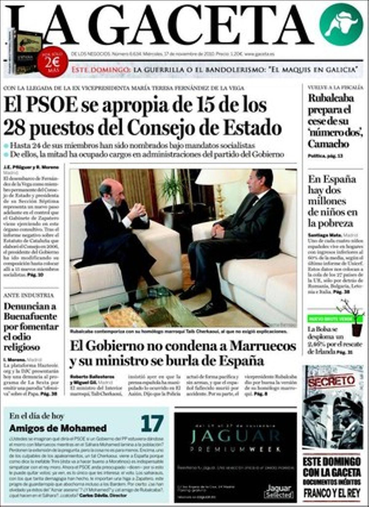 ’La Gaceta’ també destaca a dins que Andreu Buenafuente serà denunciat avui davant de l’Institut Nacional de Consum i el Ministeri d’Indústria per les seves imatges injurioses del Papa al seu programa de La Sexta.