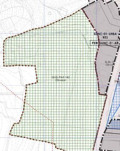 Delimitación de la zona verde y el área residencial colindante (en gris)