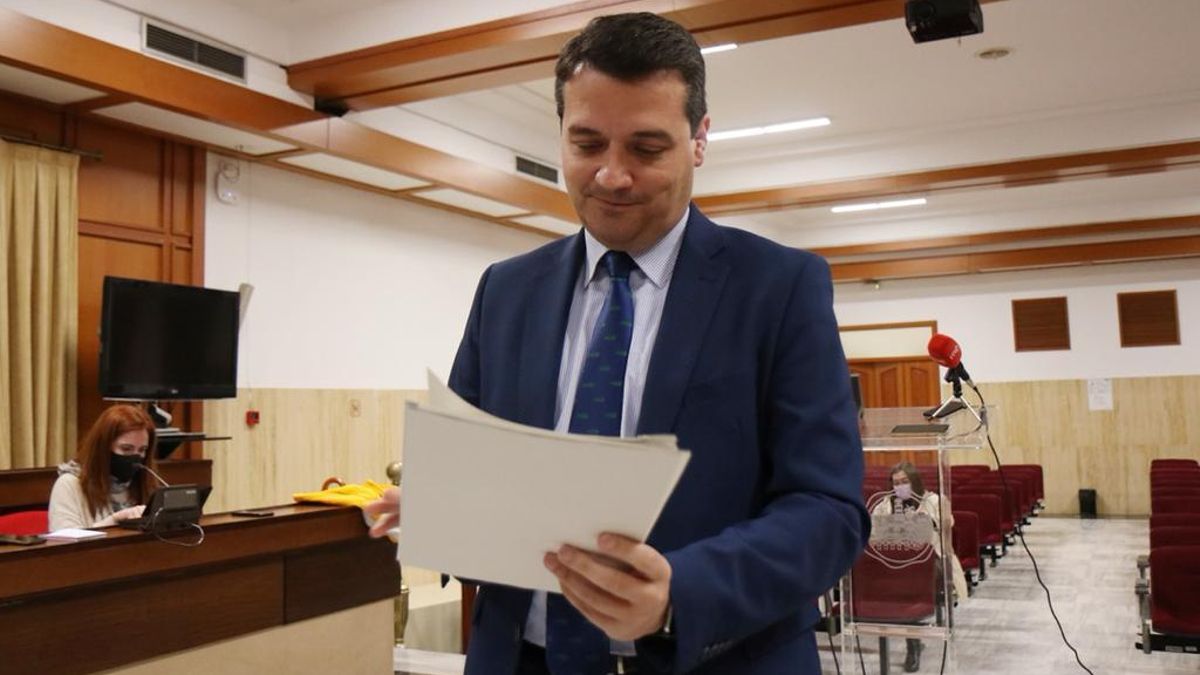 El alcalde, José María Bellido, en el salón de plenos del Ayuntamiento de Córdoba.