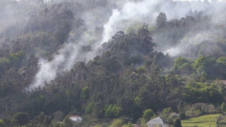 El monte todavía humeante ayer por la tarde en Lobios. // Jesús Regal