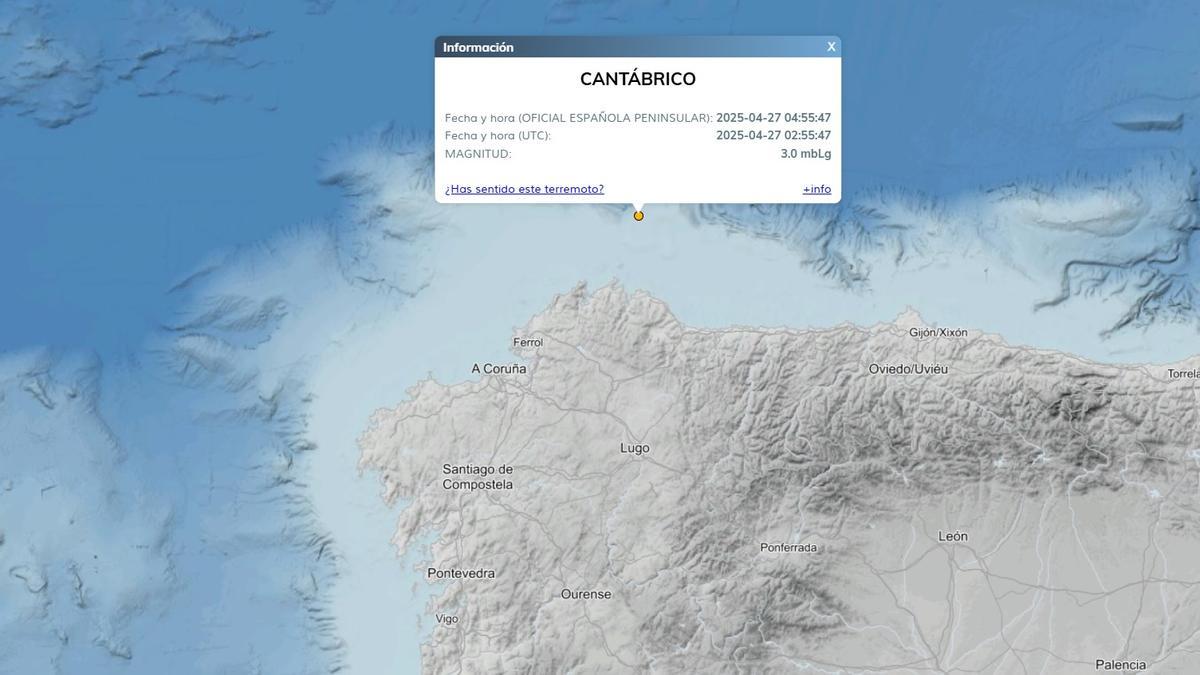 Registro del seísmo en la costa de Lugo por parte del Instituto Geográfico Nacional (IGN).