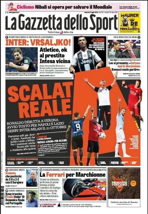 Portada GAZZETTA DELLO SPORT 27 de julio de 2018