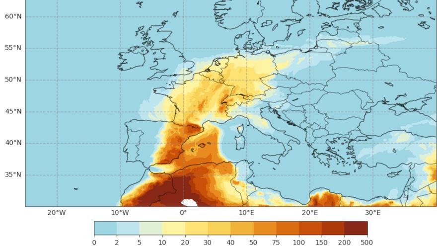 Imatge de Copernicus de l'episodi de pols sahariana a Europa