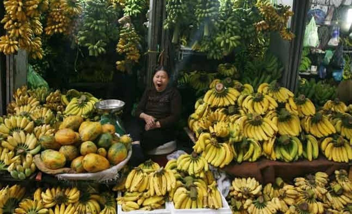 Una dona ven fruita en un mercat a Hanoi (Vietnam). La inflació ha patit un augment dramàtic l’últim mes al país.