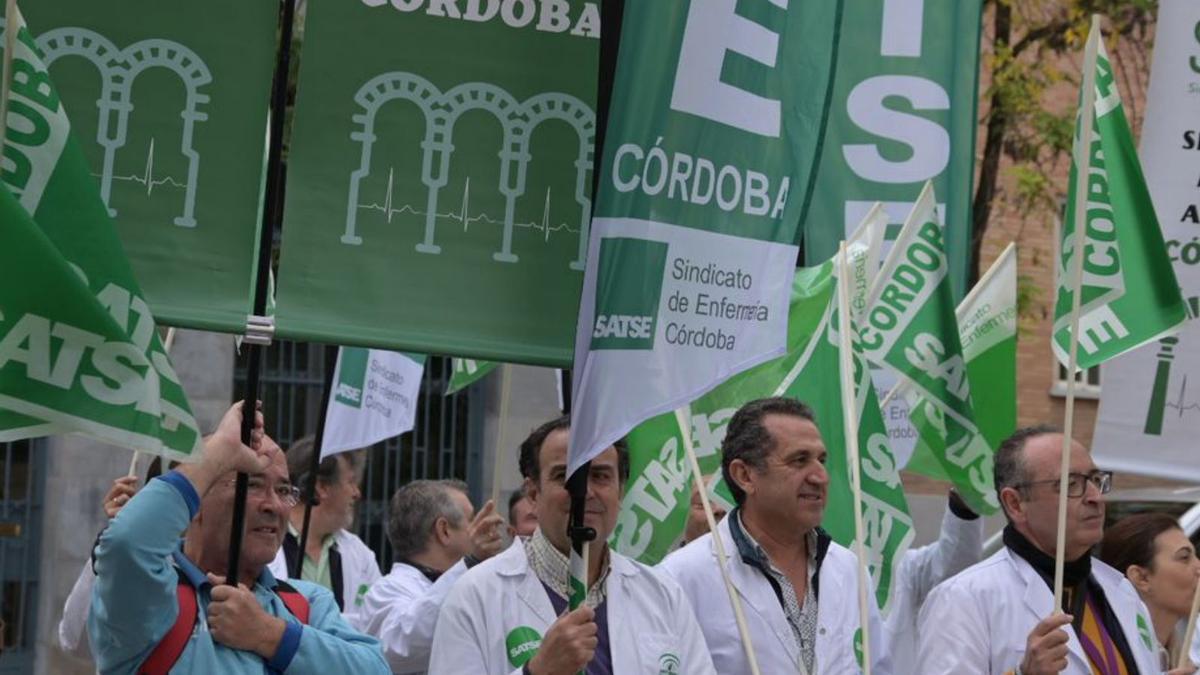 Miembros de Satse y Sindicato Médico concentrados, en Córdoba.