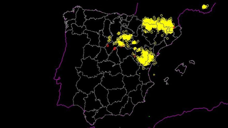 Mapa de rayos publicado por Aemet