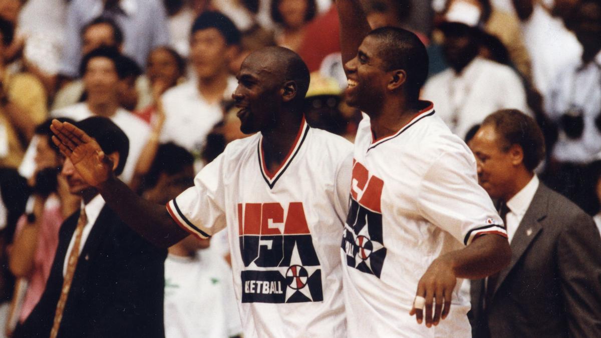 Michael Jordan y Magic Johnson durante los Juegos Olímpicos de Barcelona 1992