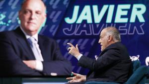 El presidente de LaLiga, Javier Tebas, durante su entrevista en Movistar+