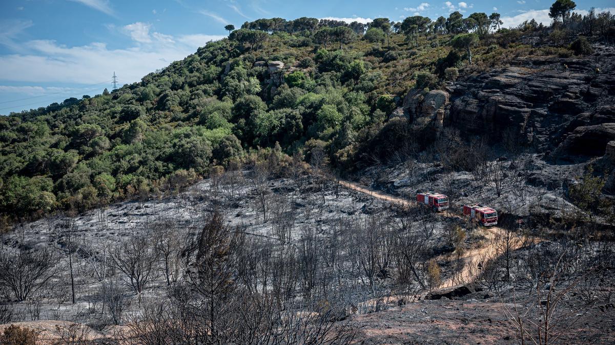 Incendio forestal de Martorell y Castellví. Con la actuación de hidroaviones, helicopteros, agentes forestales, bomberos y mossos d’esquadra. Estado del incendio: controlado. Con algunos puntos calientes todavía. AUTOR: MANU MITRU.