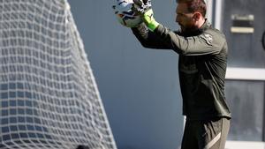 El portero Jan Oblak durante el último entrenamiento del Atlético.