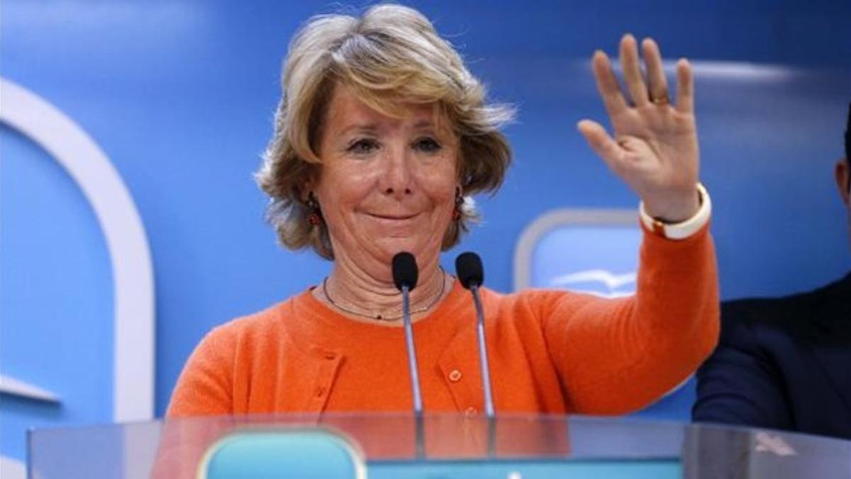 Esperanza Aguirre, este miércoles, tras el comité de dirección del PP de Madrid.