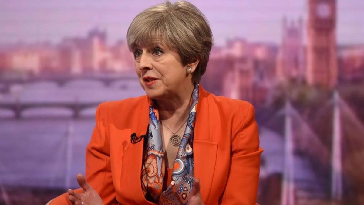 May interviene en un programa de la BBC, el 30 de abril, en Londres.