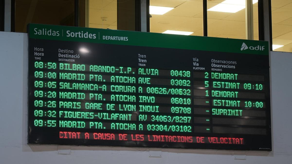 Pantalla amb cancel·lacions a l'alta velocitat