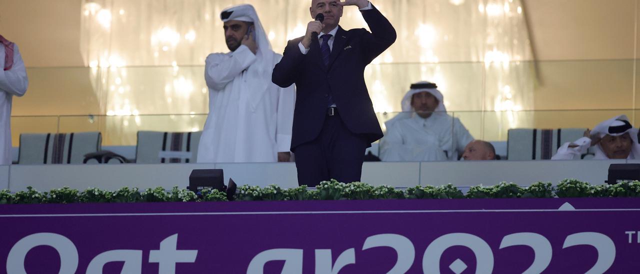 El presidente de la FIFA, Gianni Infantino, ayer en la ceremonia inaugural del Mundial.