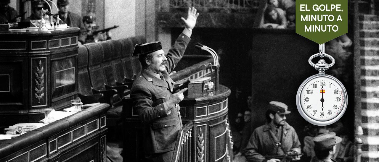 El coronel Tejero, en la tribuna del Congreso el 23-F.