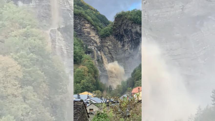 Así bajaba la cascada del Sorrosal en el entorno de Broto por la borrasca Ciarán