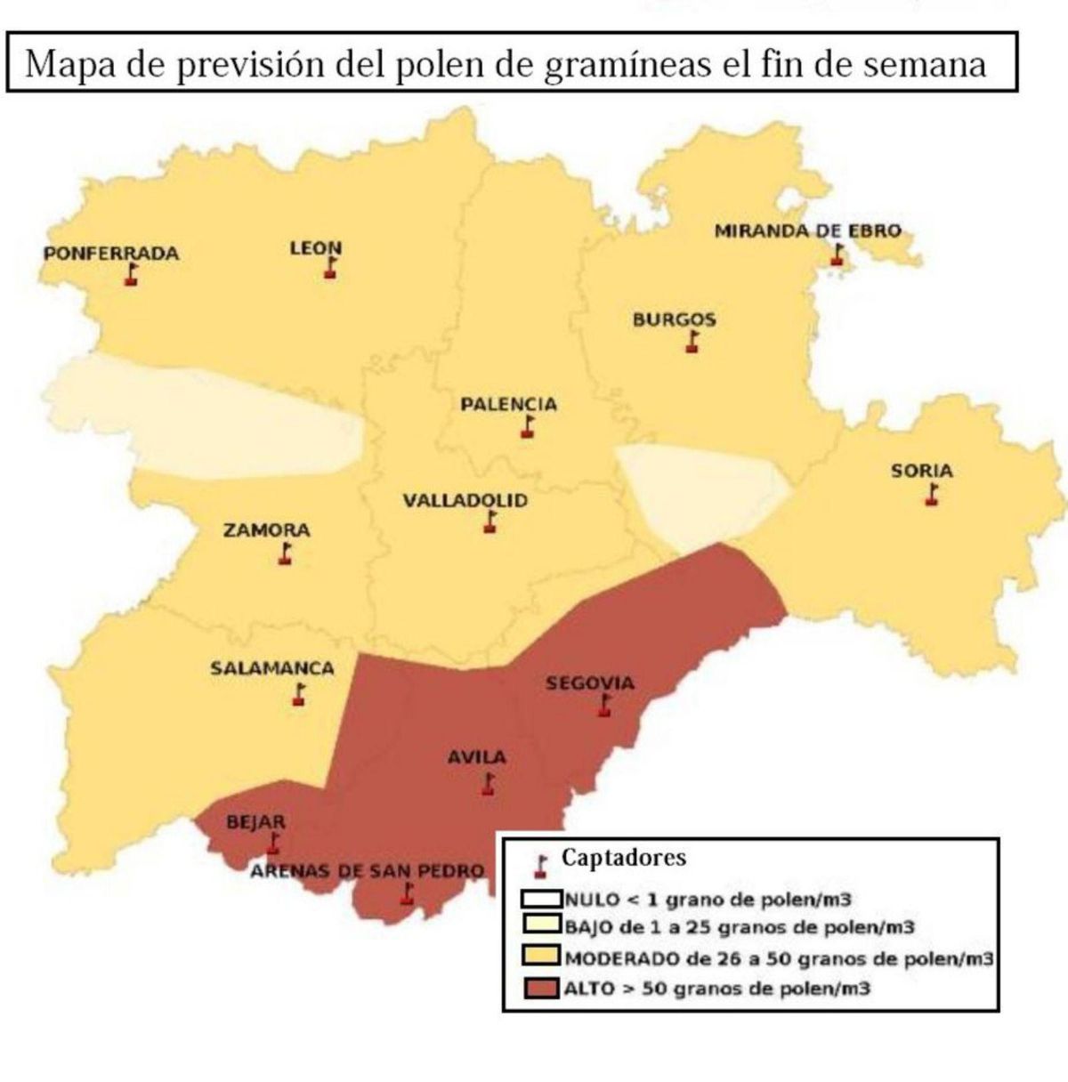 El polen de gramíneas alcanza niveles moderados, con tendencia a subir