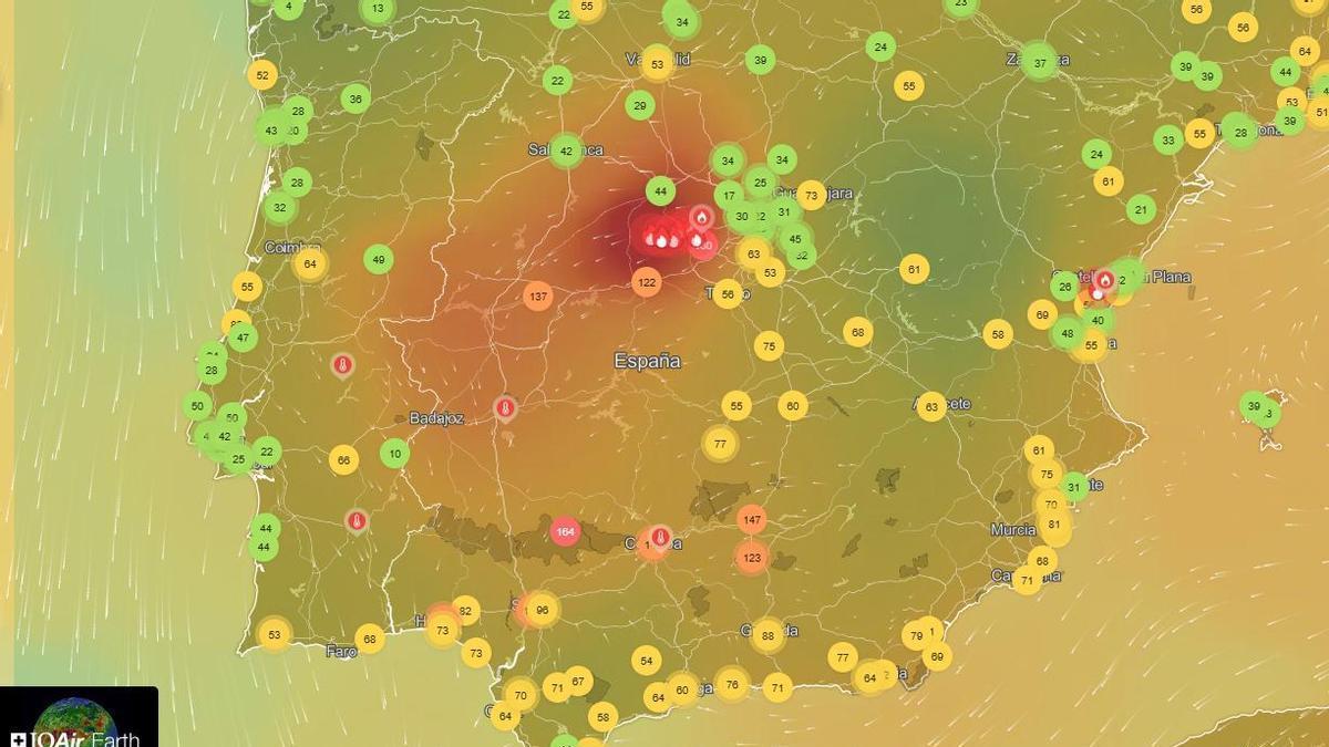 Mapa de la calidad del aire este lunes en Extremadura