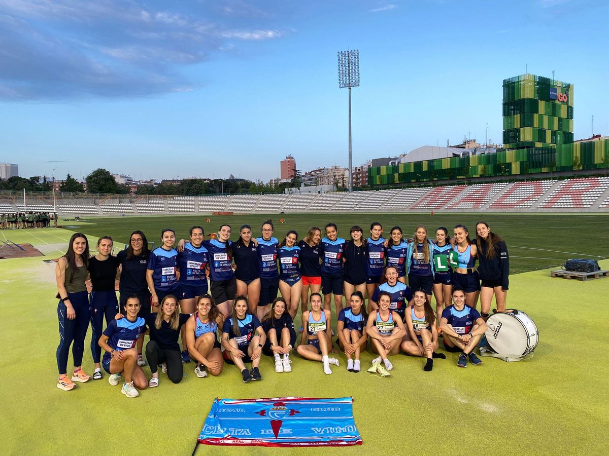 El equipo femenino del Celta Atletismo el sábado en la pista de Vallehermoso de Madrid