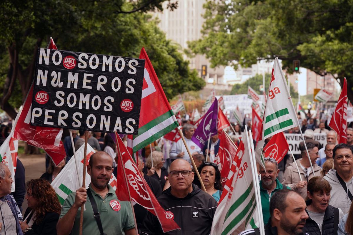 Manifestantes durante la marcha por el Día del Trabajador del pasado 1 de mayo de 2025, en Málaga