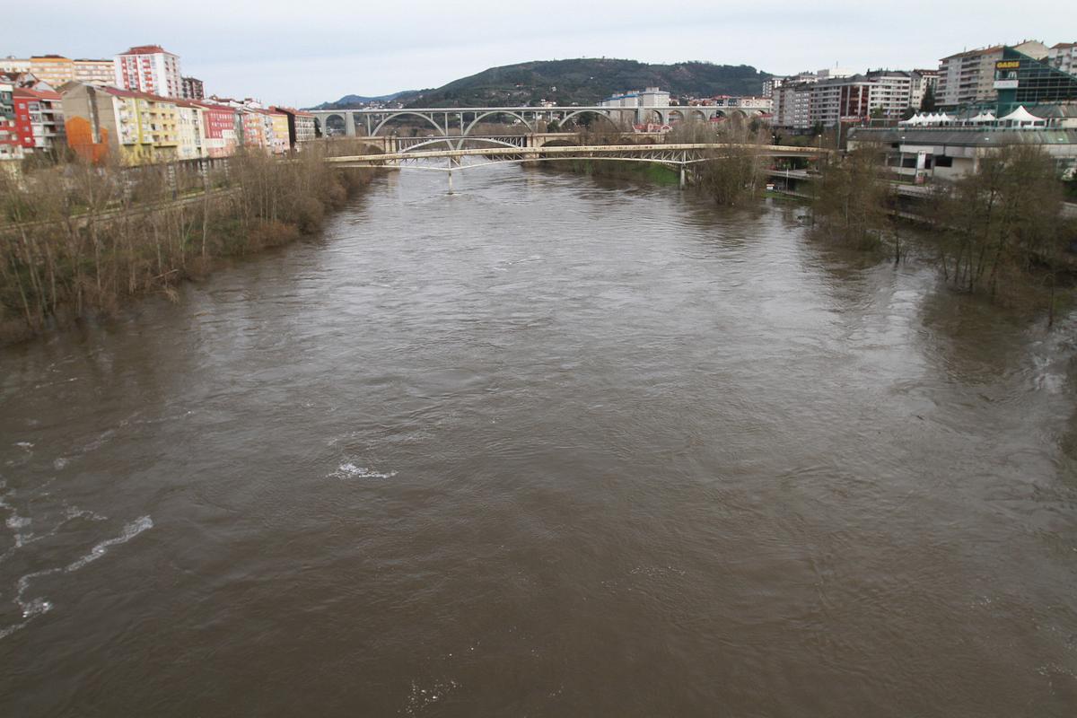 Así circulaba el río Miño por Ourense, este domingo a mediodía.