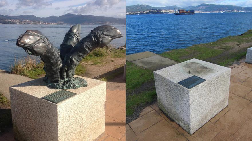 Antes y después del pedestal en el que estaban los percebes. // Víctor Mihail Pinovsky