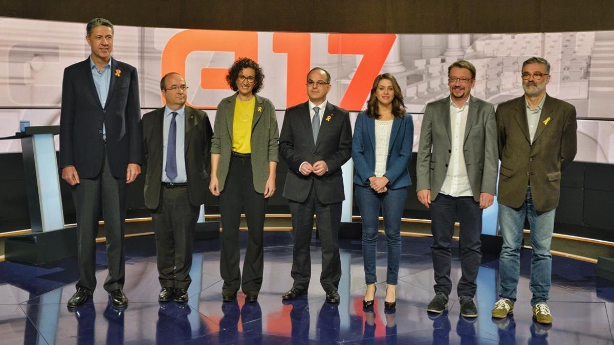 Los candidatos que participaron en el debate de TV-3, en el plató.