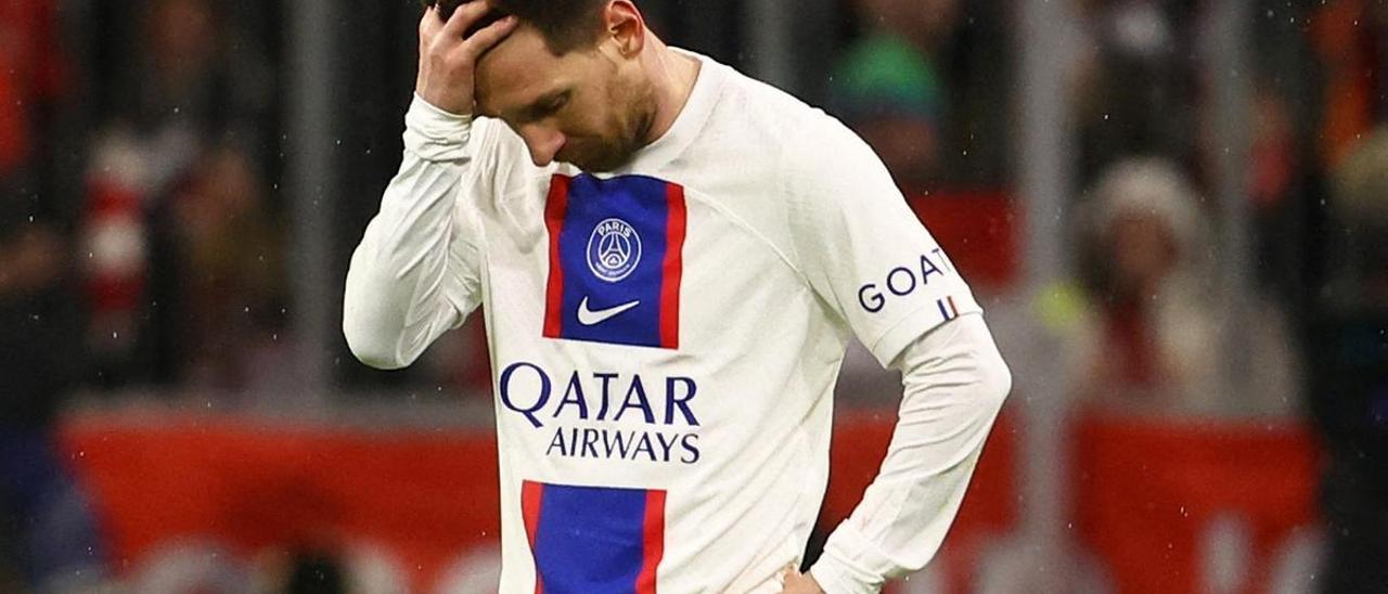 Messi, abatido tras la eliminación europea del PSG en Múnich ante el Bayern.