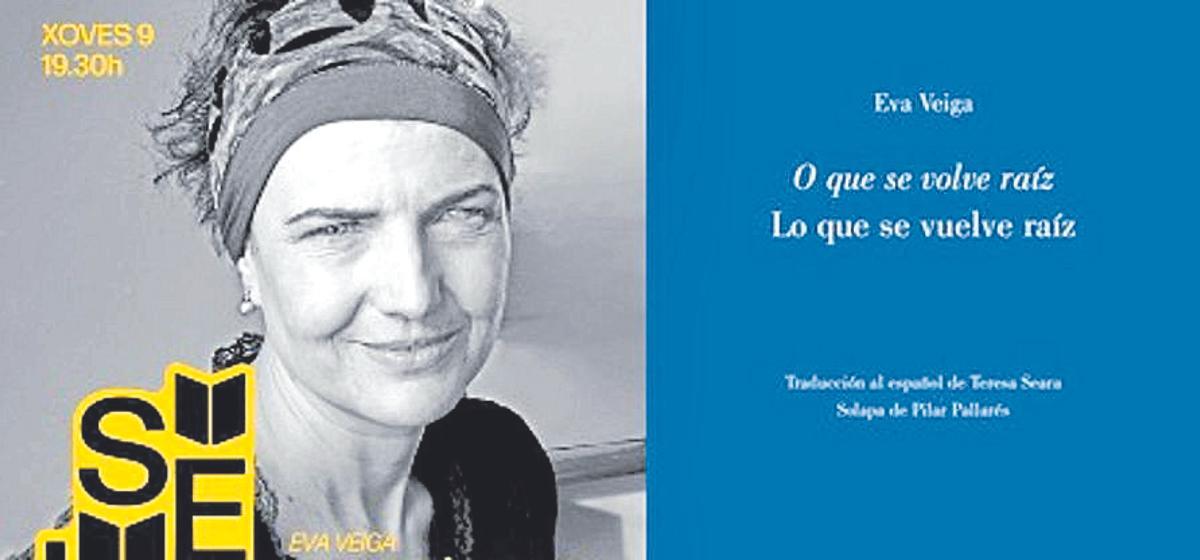 Eva Veiga y la portada de su libro