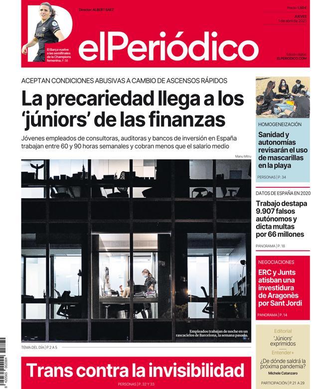 La portada d’EL PERIÓDICO del 31 de març del 2021